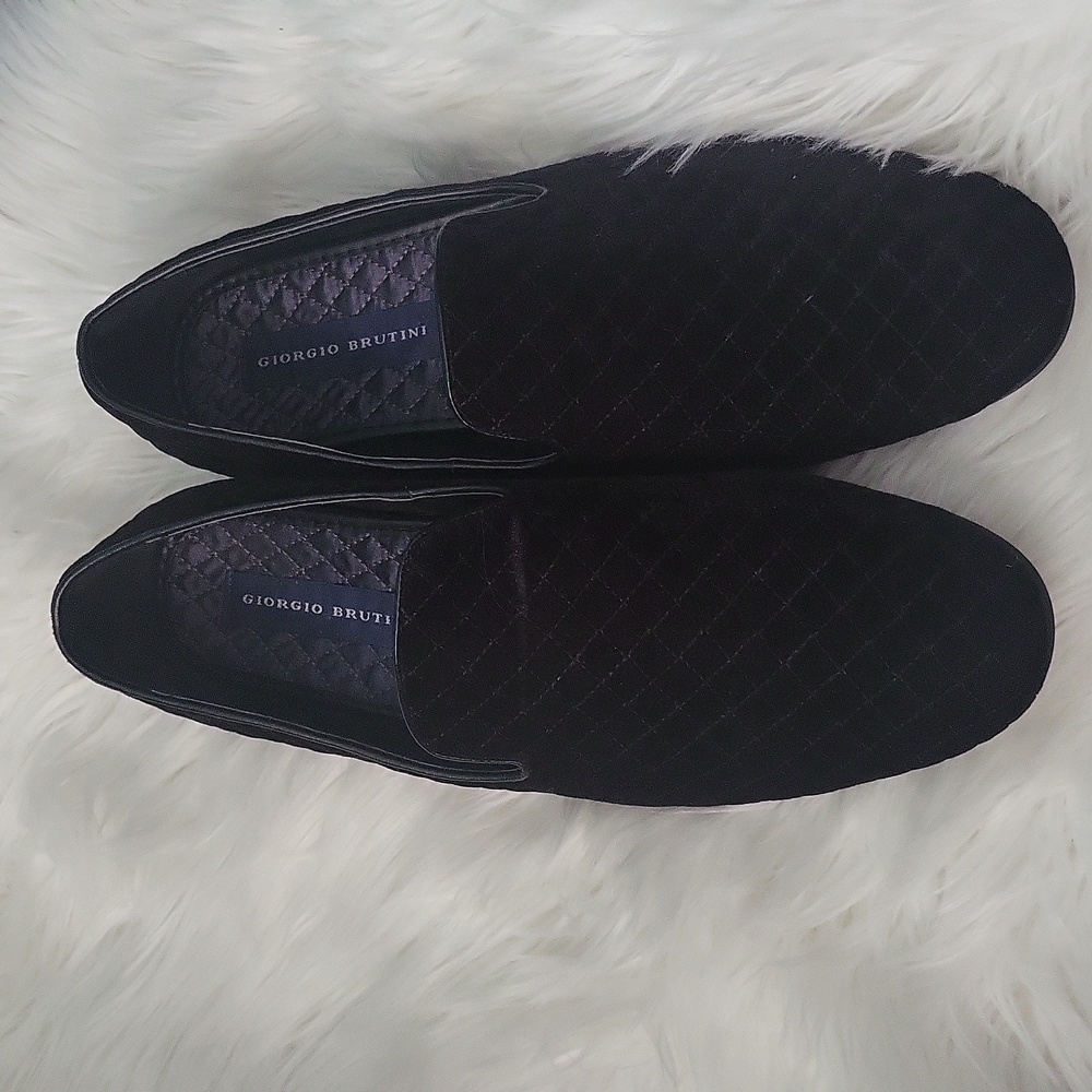 Vintage Giorgio Brutini Chatwal Black Quilted Velvet Slip On Loafers Size 11.5